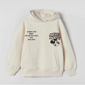 Zara Disney collab Mickey Mouse Cream Hooded sweatshirt Girls Sz 10 NWT